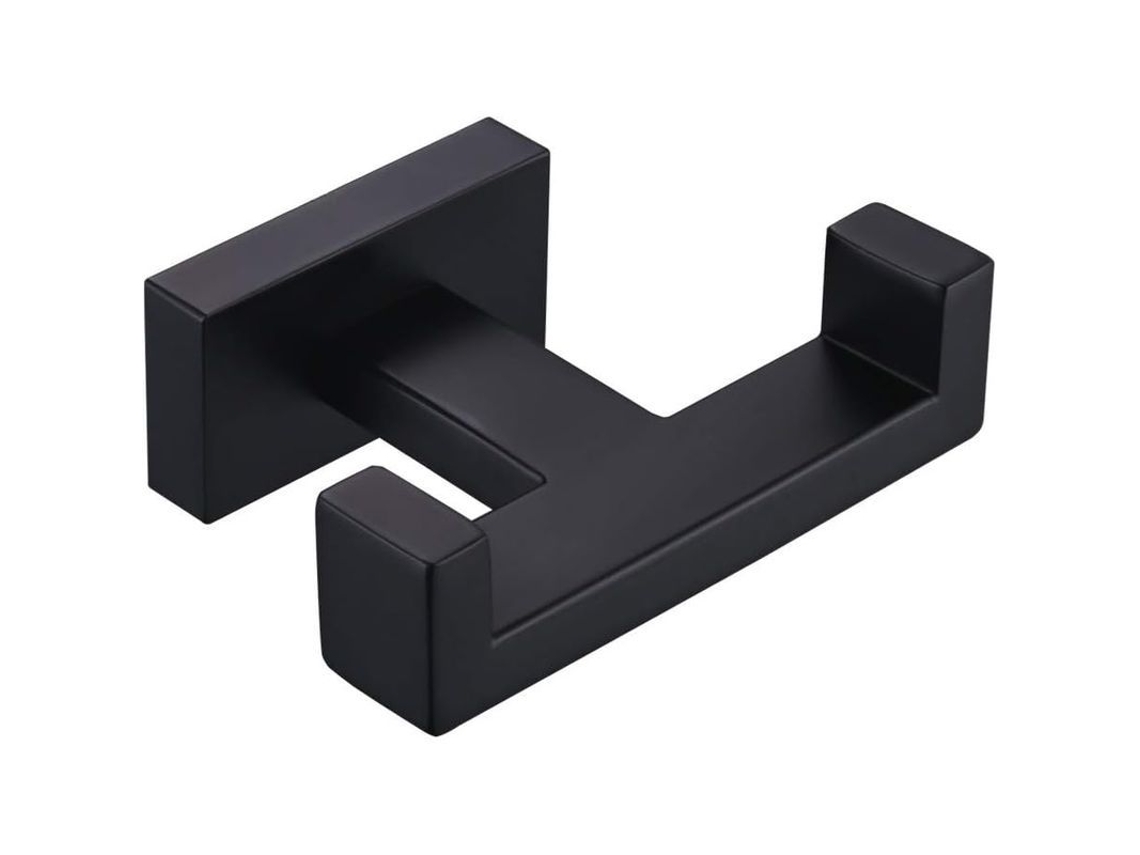 Suporte duplo para toalhas, em aço inoxidável preto fosco, moderno e minimalista, para banheiro.