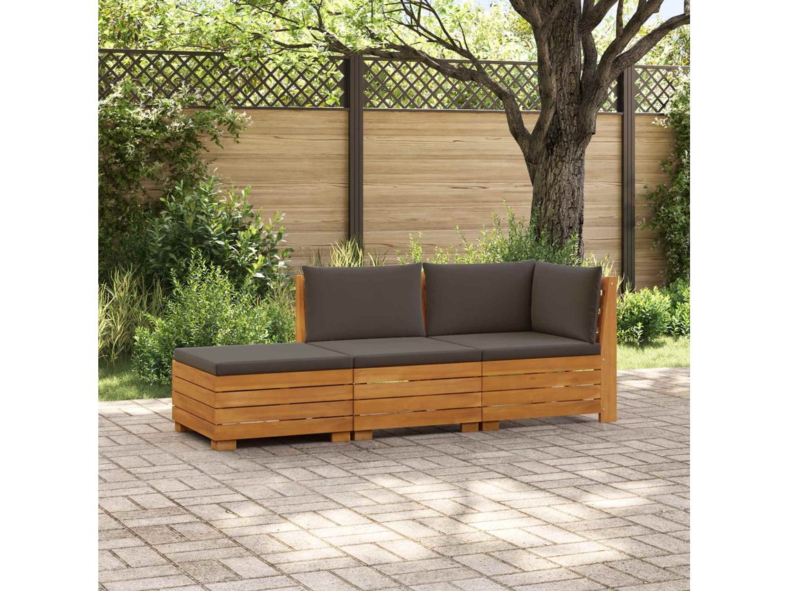 Vidaxl 3 Unid. Conjunto De Sofás Para Exterior Castanho