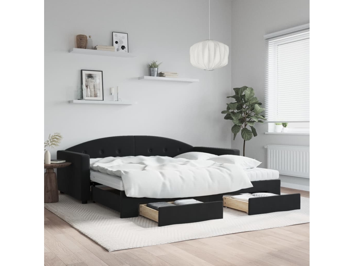 Vidaxl Sofá-cama Com Gavetão E Gavetas 100x200 Cm Veludo Preto