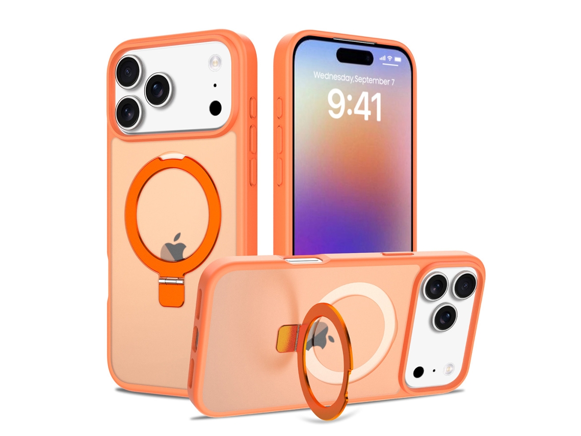 Capa Magnética Com Anel 360 Para Iphone 17 Pro 6.3 - Laranja Fosco, Compatível Com Magsafe E Resistente A Impactos (2025)