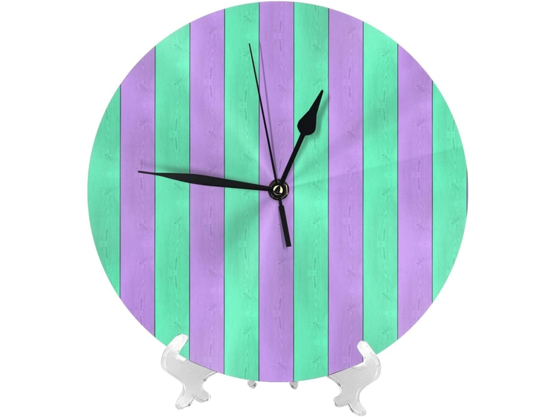 Relógio De Parede De 25cm 10 Polegadas Alimentado Por Bateria, Com Design Moderno Em Tons De Verde E Roxo Que Imitam