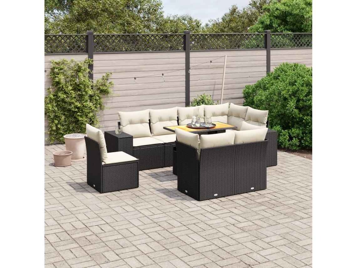 Vidaxl 9 Pcs Conjunto de Sofás P/ Jardim C/ Almofadões Vime Pe Preto