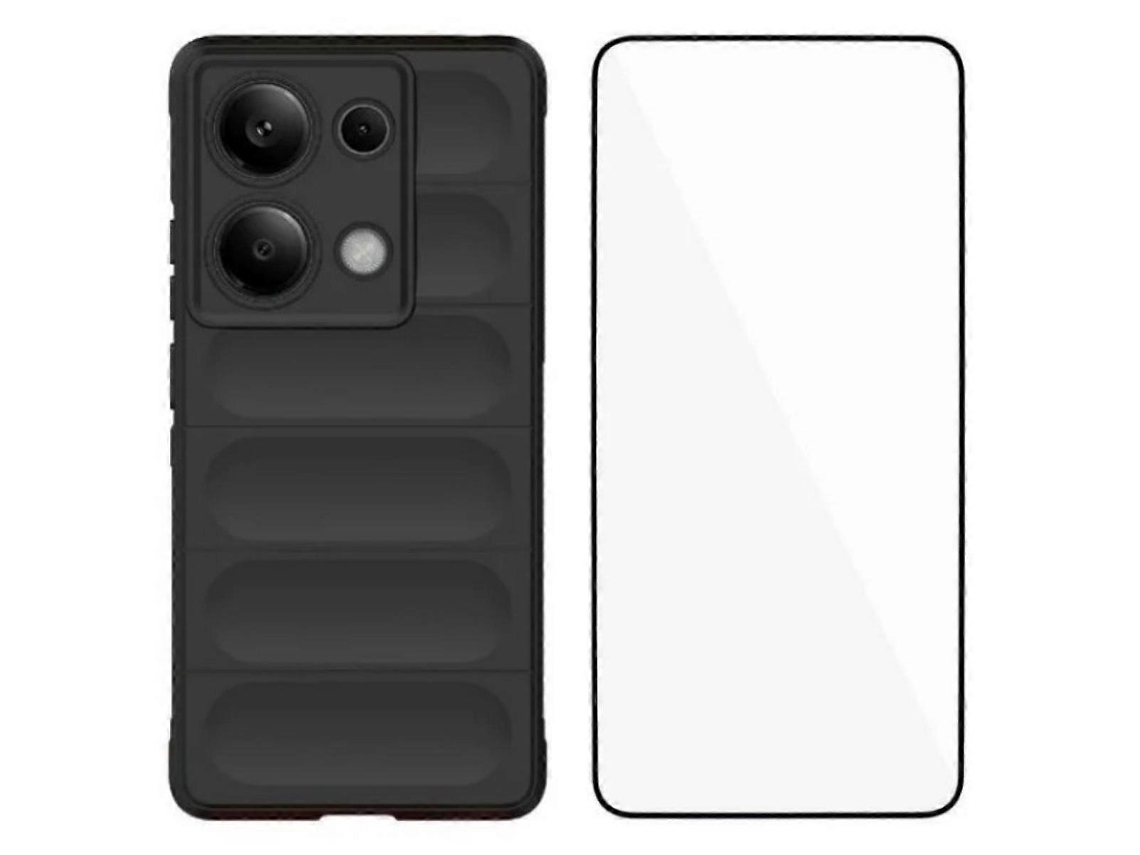 Capa De Tpu Wanlonfeng Hd Series Antiderrapante Com Vidro Temperado Preto Para Xiaomi Redmi Note 14s 4g