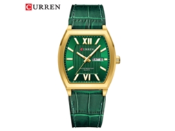Relógio Masculino À Prova D'água Com Pulseira De Couro (verde X Dourado X Verde) E Calendário Duplo. Relógio De Pulso Casual De Couro Para Casais.