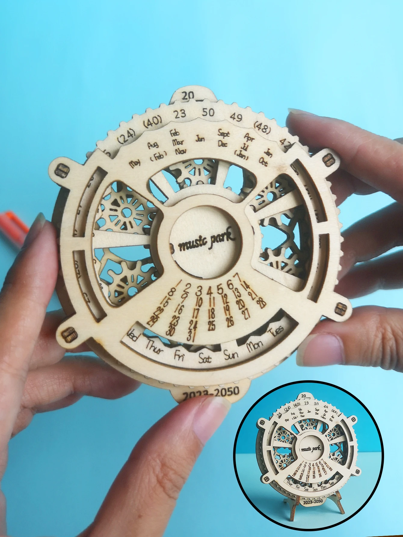 Quebra cabeça 3d de Madeira com Calendário Perpétuo e Engrenagens Mecânicas Conjunto de Blocos de Montar Brinquedo Educativo MDUG