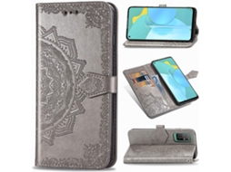 Capa Fólio Mandala Relevo Protetora para Honor, Huawei Honor 30S HONGWE. Pele Premium Cinzento