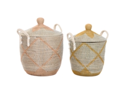 Conjunto de 2 Cestos de Coral em Algodão e Erva marinha, 41x41x57cm ALEXANDRA HOUSE LIVING