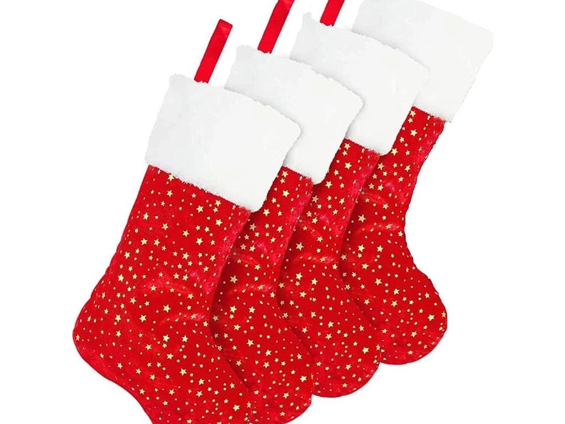 Meias De Natal Vermelhas De 45 Cm 18 Polegadas , Conjunto De 4 Estrelas Douradas, Meias De Natal Para