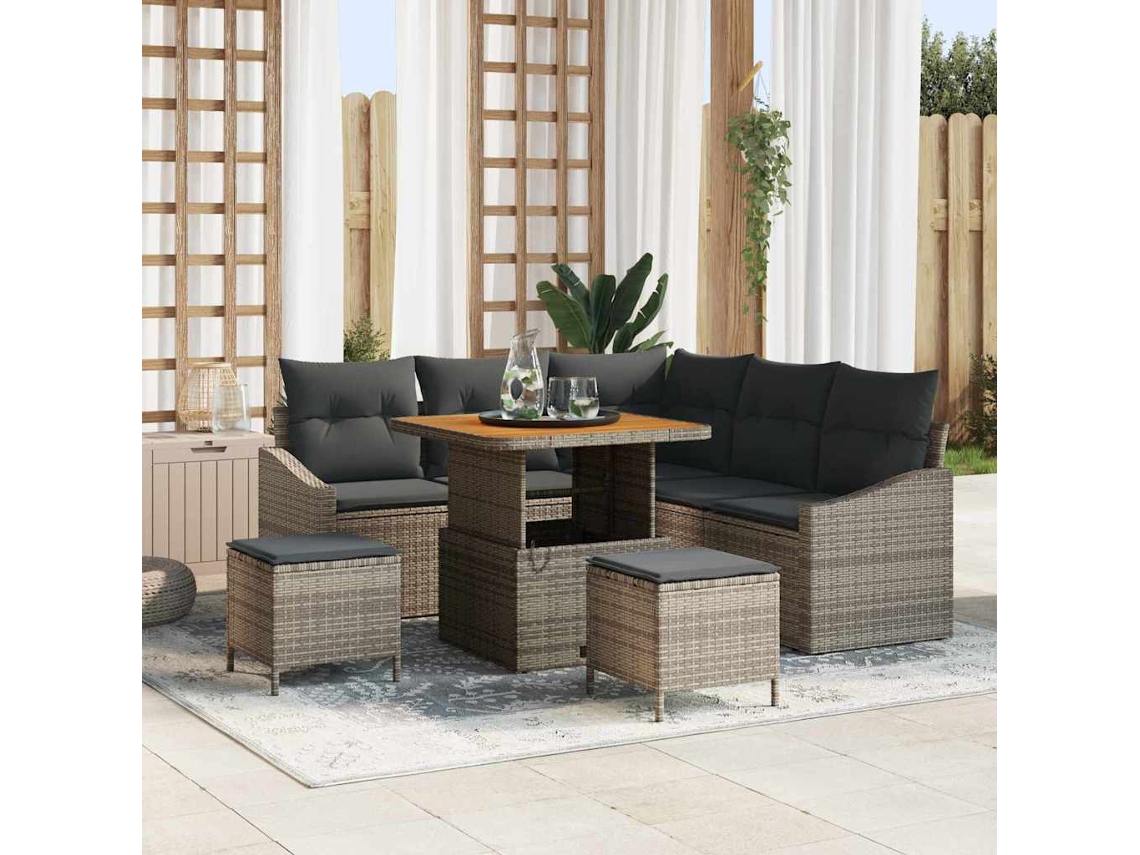 Vidaxl Conjunto De Sofá De Jardim 8 Pcs Cinzeto Rattan Sintético