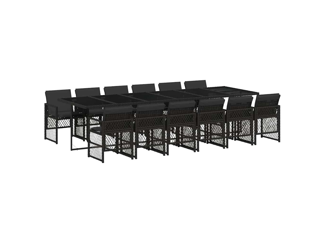 Conjunto de 13 Jantar para Jardim com Almofadões Vime Pe Preto MAISON EXCLUSIVE