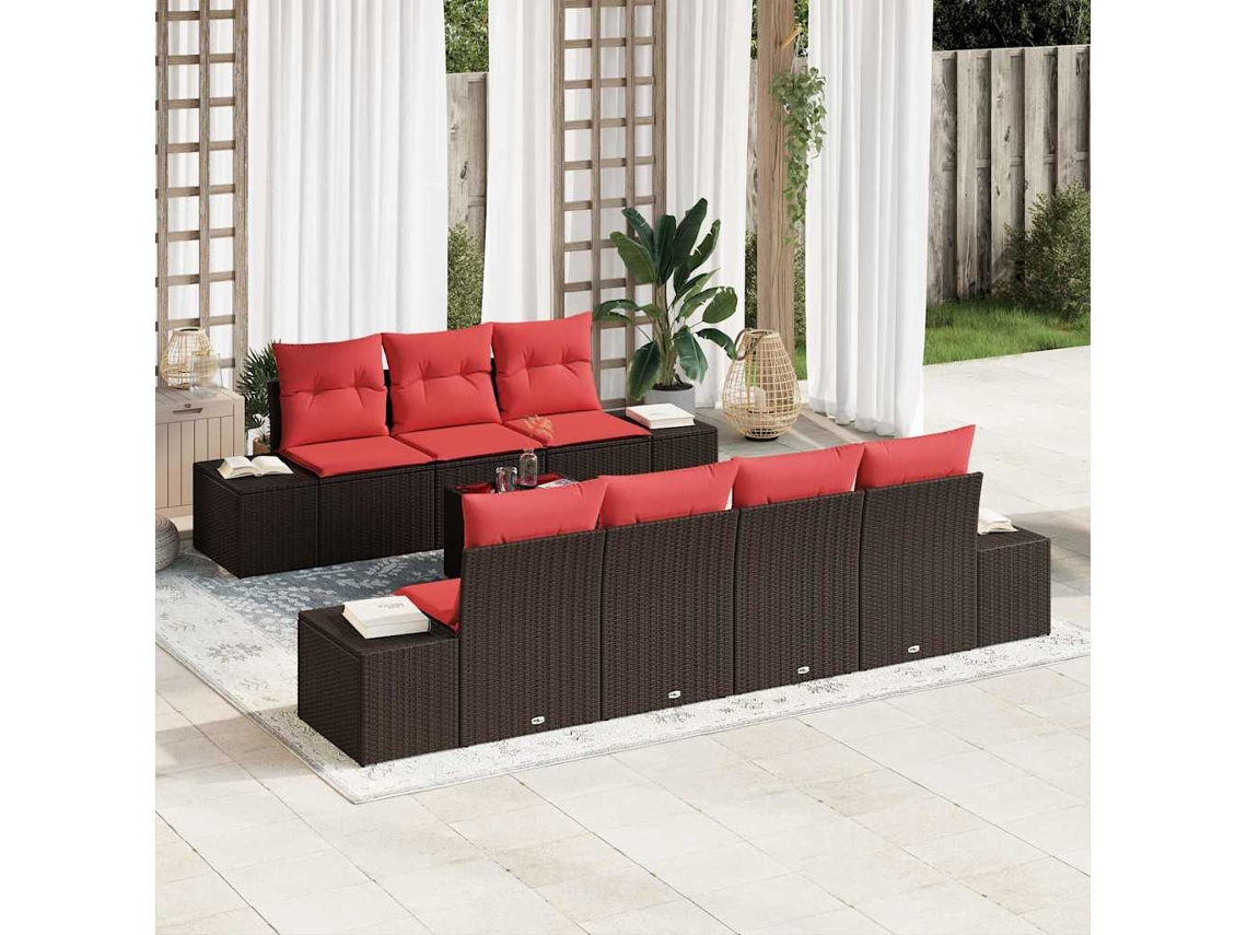 Vidaxl Conjunto De Sofá De Jardim 8 Unid. Castanho Vime Pe
