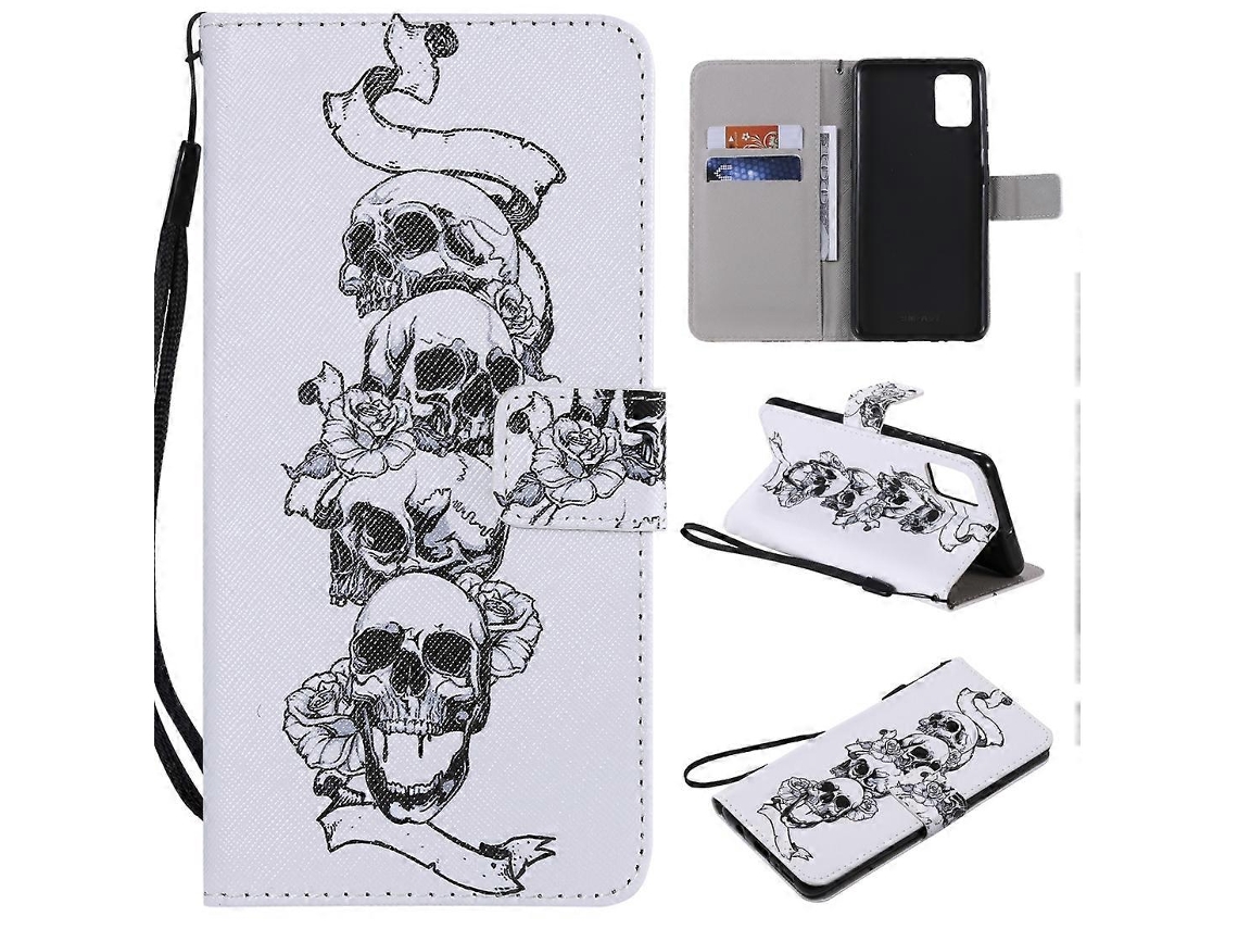 Capa De Couro Com Estampa Horizontal, Suporte, Compartimento Para Cartão E Cordão Para Galaxy A51.