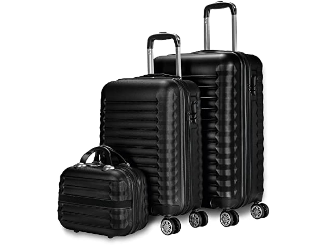 Numada Juego De Maletas Rígidas 3 Piezas - Maleta Cabina 53cm, Maleta Mediana 63 Cm Y Neceser - Resistentes, Ligeras Y Seguras - Color Negro Nuevo