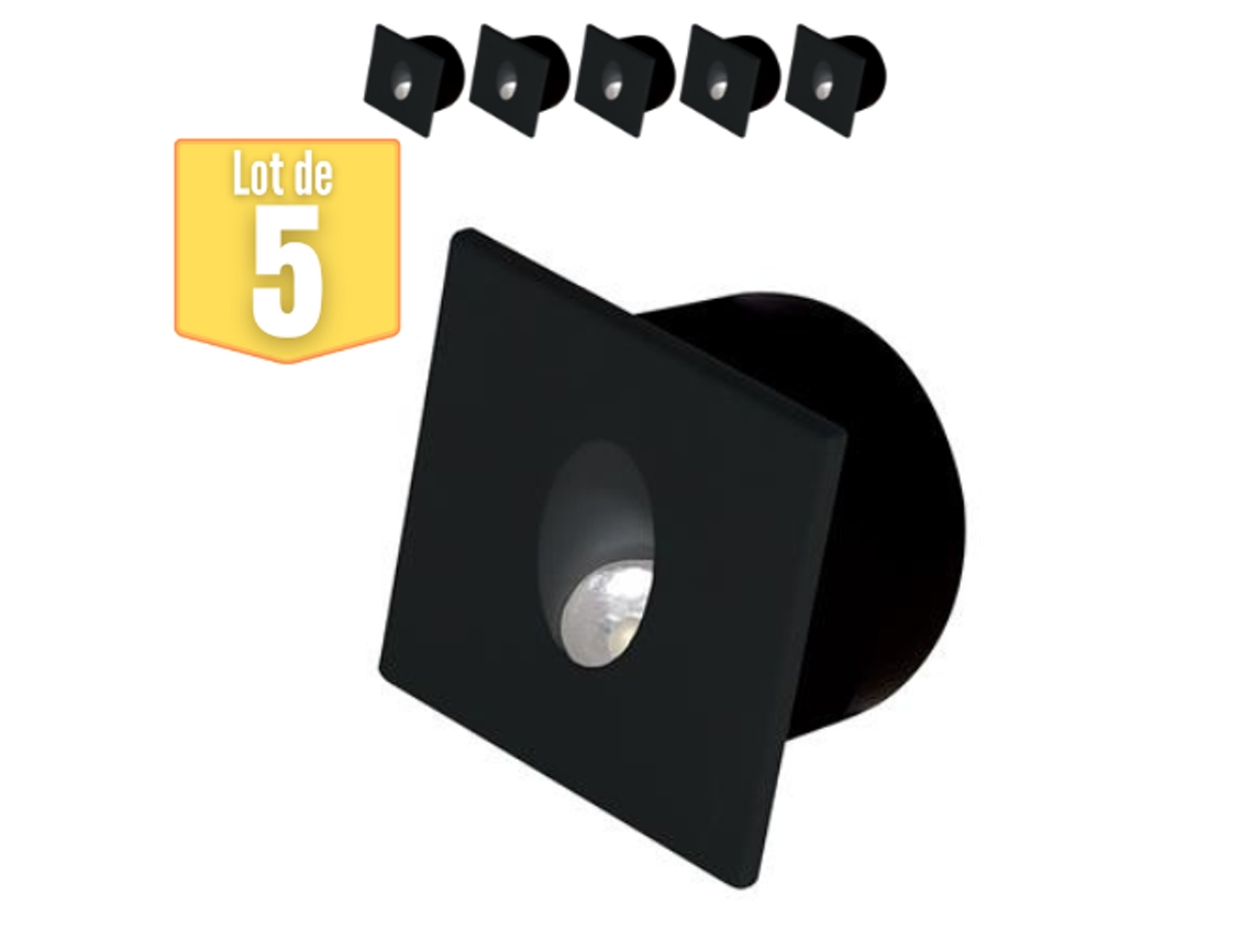 Conjunto de 5 Paredes Quadradas Pretas de 3W 4000K Paredes Quadradas HOROZ ELECTRIC