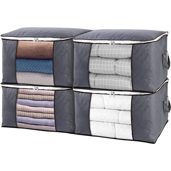 Conjunto De 4 Sacos Organizadores Dobráveis Para Roupas E Roupa De Cama E Cobertores