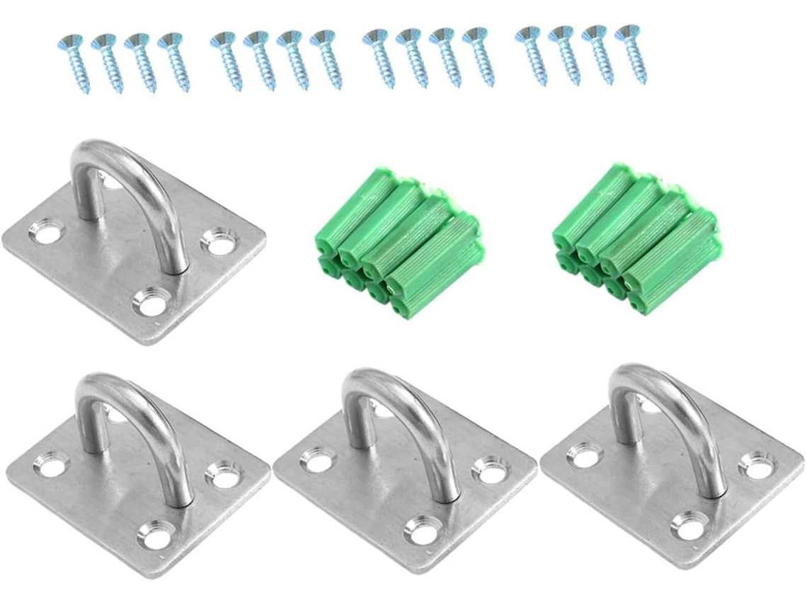 Conjunto De 4 Ganchos Teto Em Aço Inoxidável Com Parafusos E Placa Olh