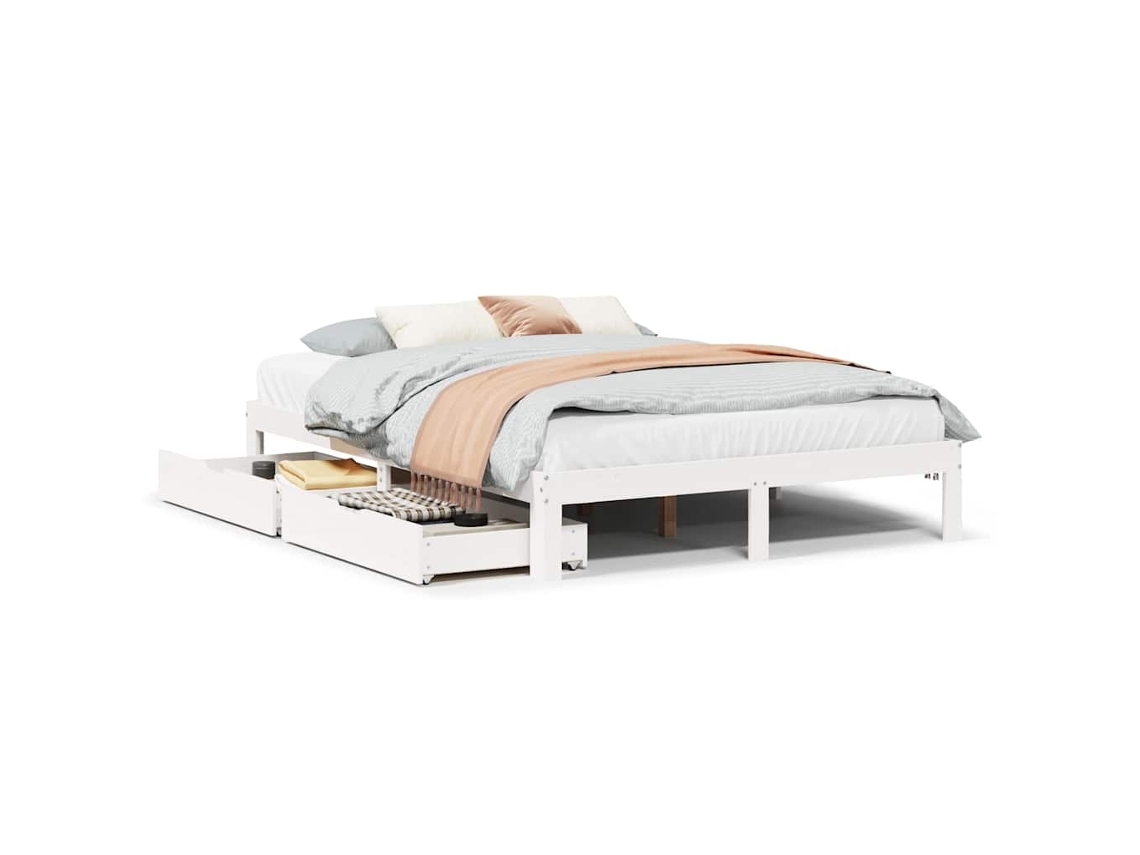 Bed Frame, Bed Frames Vidaxl Branco Madeira De Pinho (135 X 190 Cm)