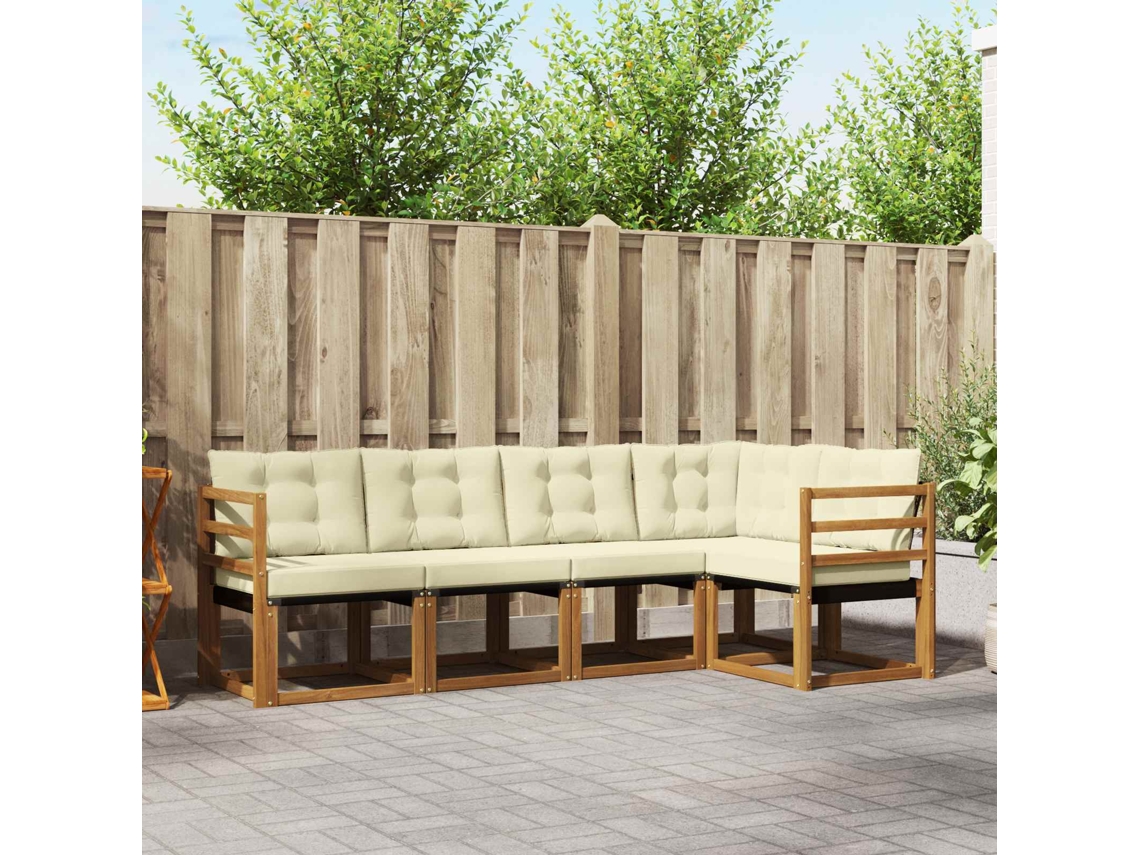 Vidaxl Conjunto De Sofás Para Exterior 5 Unid. Natural E Creme