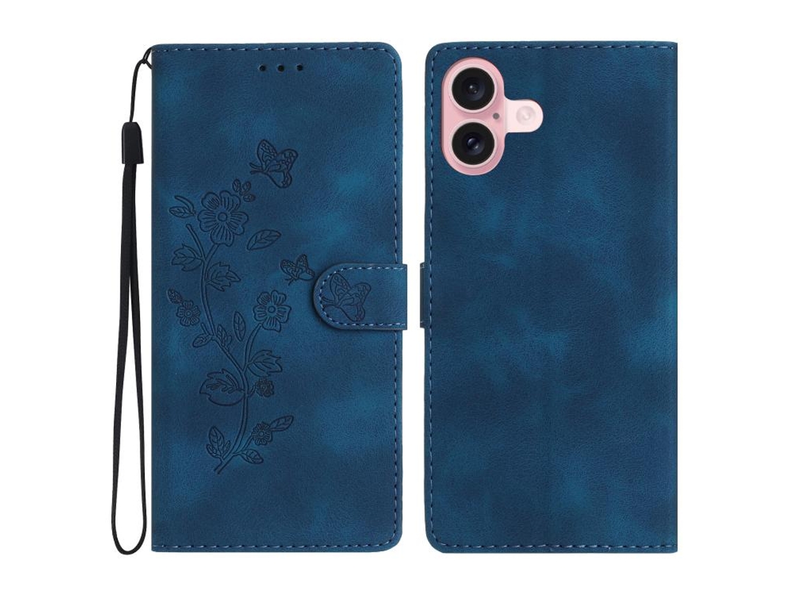 Capa Para Iphone 17 Em Couro Com Flores E Borboletas - Design Em Relevo