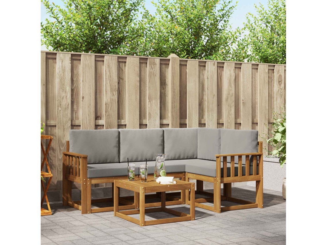 Vidaxl Conjunto De Sofás Para Exterior 5 Pcs Cinza Natural E Claro