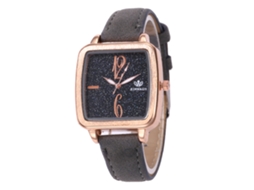 Relógio de quartzo com pulseira de couro, estilo simples, mostrador quadrado, cinza universal