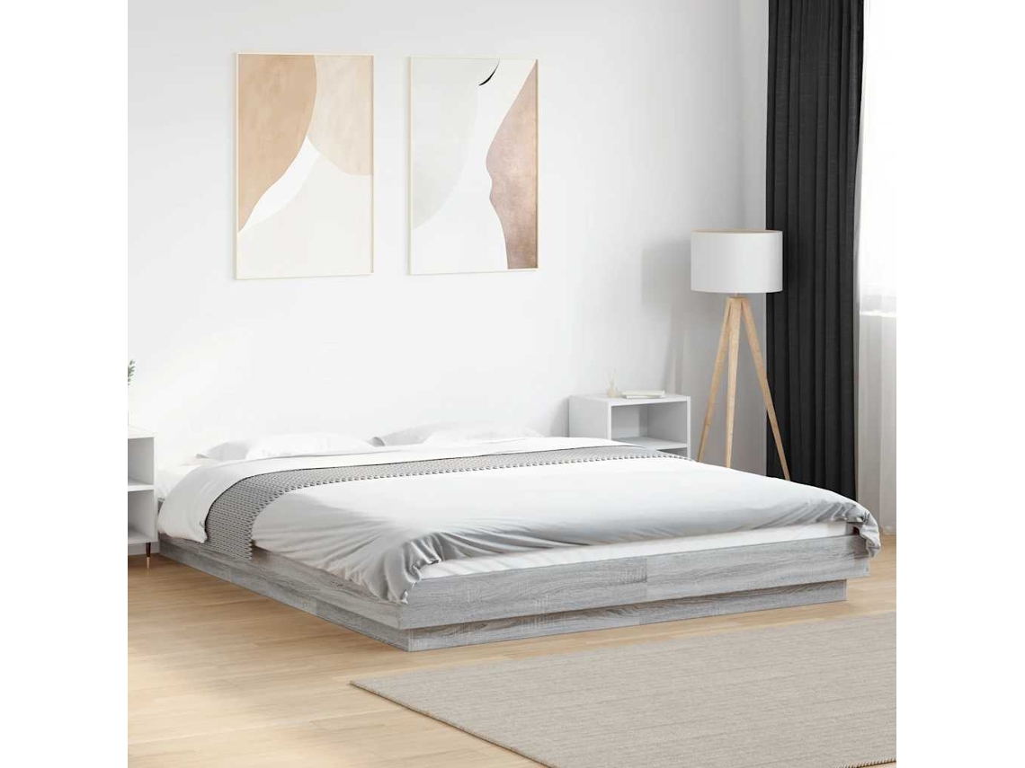 Vidaxl Estrutura de Cama C/ Luzes Led Derivados Madeira Cinza Sonoma