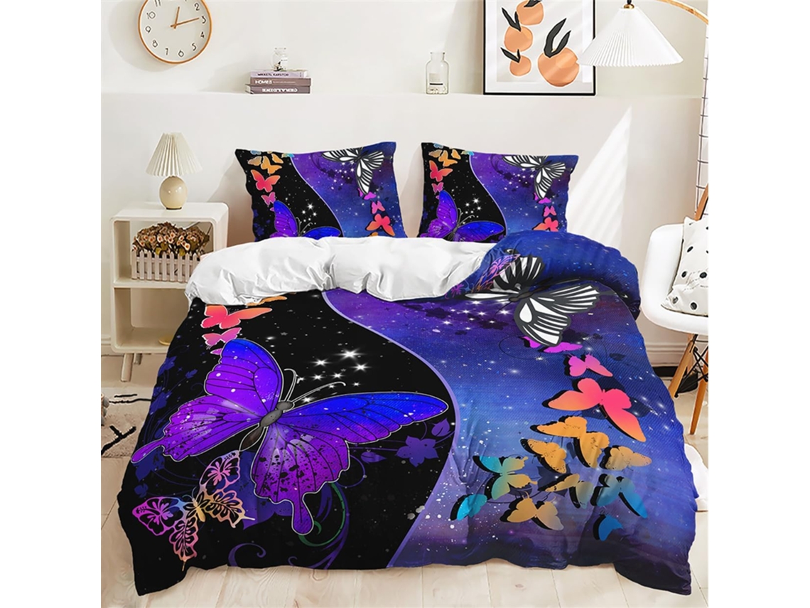 Capa de Edredom com Estampa Borboletas em Microfibra Fronha 140x200 Cm (LxAxP), 50x75 Cm