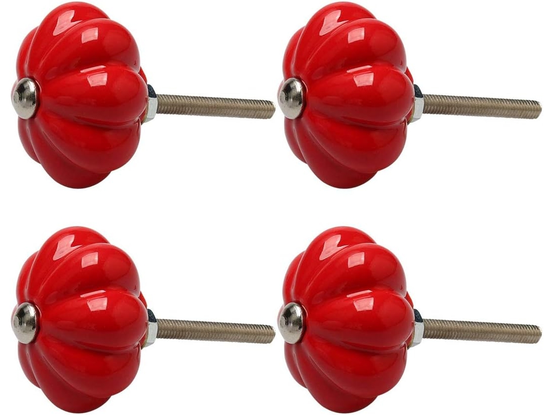 Conjunto De 4 Puxadores Cerâmica Em Formato Abóbora Para Gavetas E Móveis, Ideais Para Portas, Armários, Guarda Roupas E