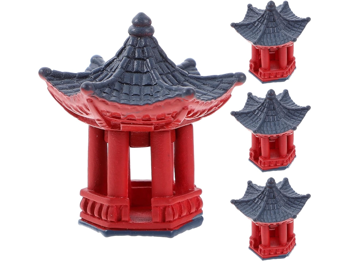 Conjunto 4 Miniaturas Pavilhão Resina Resistente Leves Fáceis Montar Decoração Micropaisagens Jardim Miniatura GOKOCO