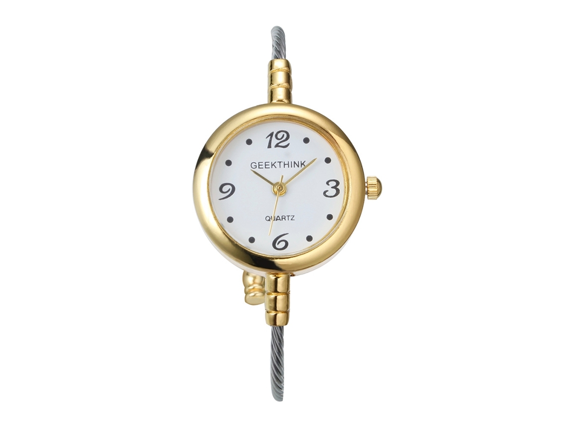 Relógio de Pulso Feminino de Quartzo com Pulseira de Liga Geekthink Elegante Prata Ouro