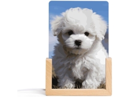 Luminária noturna de acrílico com base de madeira estampada com cachorrinho, luz noturna de LED, decoração moderna para casa, Com