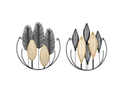 Conjunto de arte de parede 3D com 2 decorações modernas, metal e natural, preto | S/MARCA