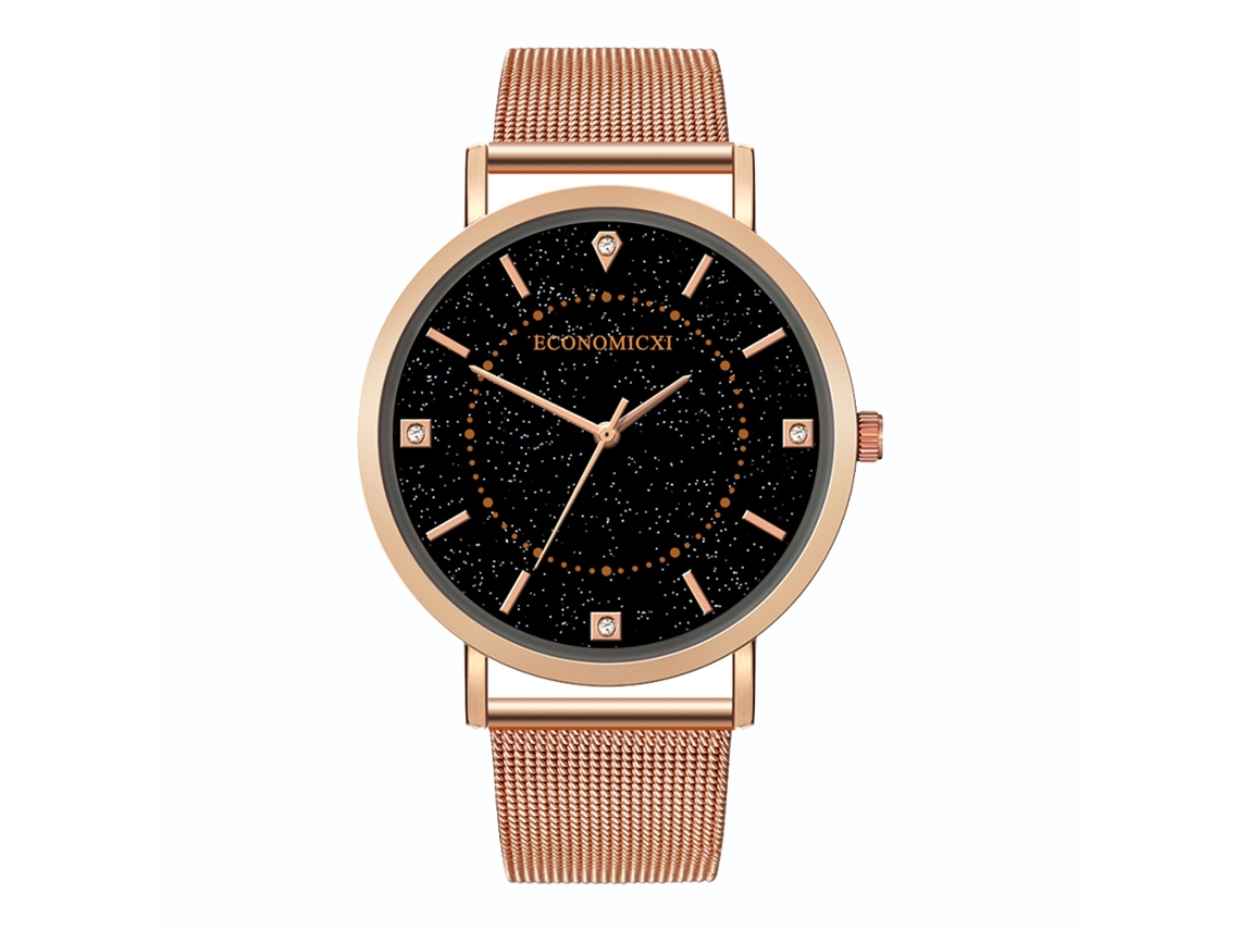 Relógio masculino ultrafino de quartzo com pulseira de liga metálica, casual e elegante (ouro rosa)