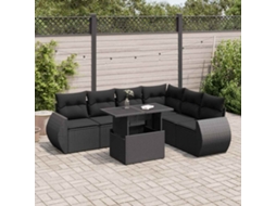 Vidaxl 7 Pcs Conjunto de Sofás P/ Jardim C/ Almofadões Vime Pe Preto