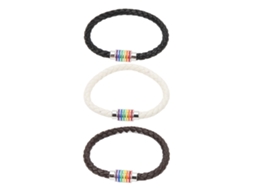 Anub 3pcs Pulseira Lgbtq Couro Aço Inoxidável Pride Tecido Trançado Fechamento Magnético Preto Marrom Branco Jóias Lgbtq