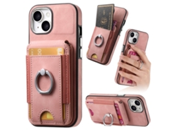 Suporte Casa Quedas Para Iphone 15 Pele Sintética Com Porta-cartões Rosa