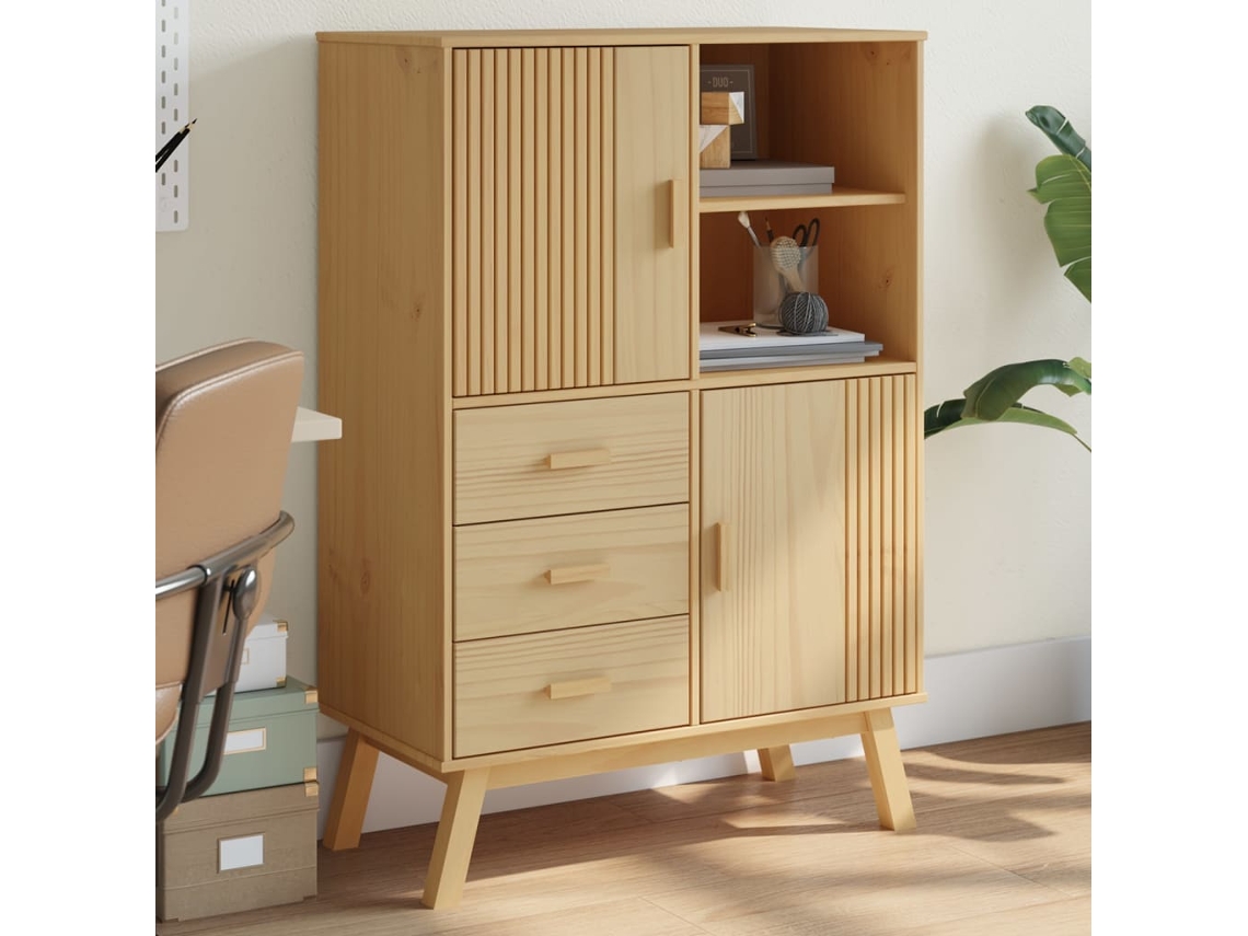 Armario alto Olden 85x43x125cm Madera maciza de pino marrón