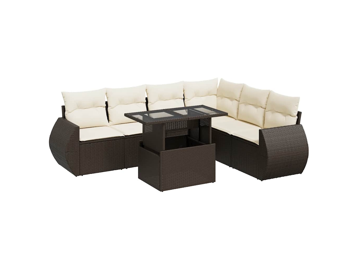 Conjunto de 7 Sofás de Jardim com Almofadões Vime Pe Castanho MAISON EXCLUSIVE (7 pcs)