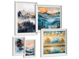 Conjunto De Pinturas Paisagens De Montanha E Retratos Espelharte (5 Peças)
