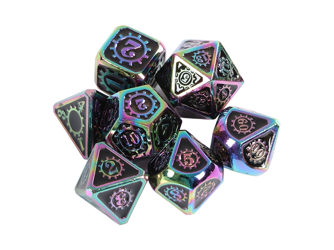 Primerox conjunto de 7 Dados de Metal Engrenagem Poliedros Números Claros para Jogos e Ensino
