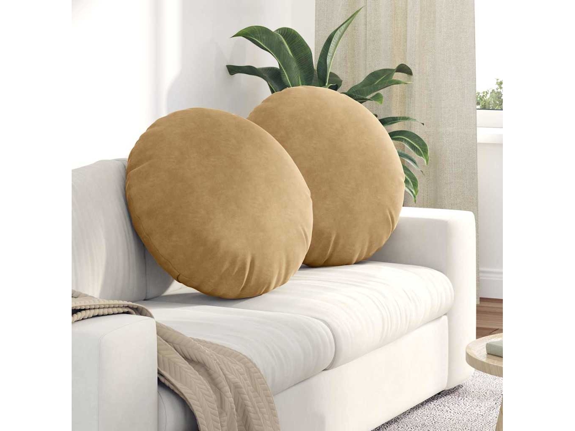 Vidaxl Almofadas De Assento 2 Unid. Veludo Castanho Ø60 X 21 Cm
