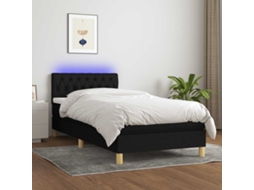 Vidaxl Cama Box Spring C/ Colchão e Led 90x190 Cm Tecido Preto
