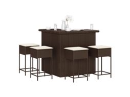 Vidaxl 5 Pcs Conjunto De Bar P/ Jardim C/ Almofadões Vime Pe Castanho