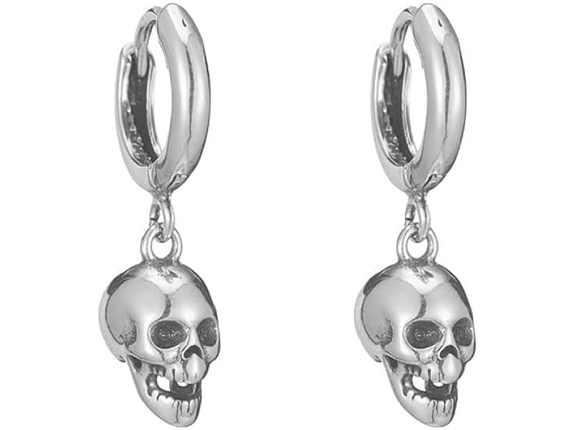 Brincos De Orelha Com Caveira Gótica Punk Prateados Pendentes Vintage Para Mulheres Homens Meninas