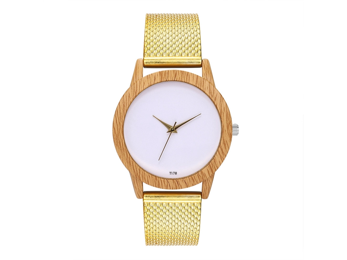 Reloj De Cuarzo Redondo Para Mujer Con Correa De Malla Simple Para Niñas (oro)