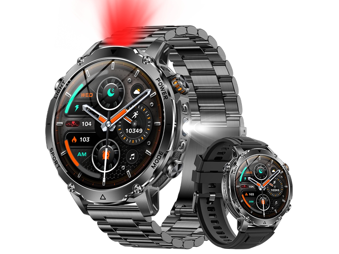 Smartwatch Ak106 1400mah Ip68 Com Luz Vermelha E Branca E Chamadas Bluetooth