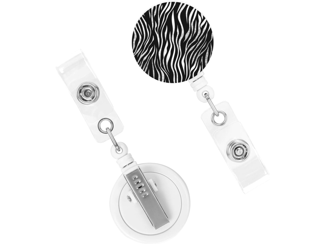 Porta Crachá Retrátil Resistente, Bobinas de Crachá com Estampa Zebra, Clipes de Chaveiro Resistentes, Bobinas