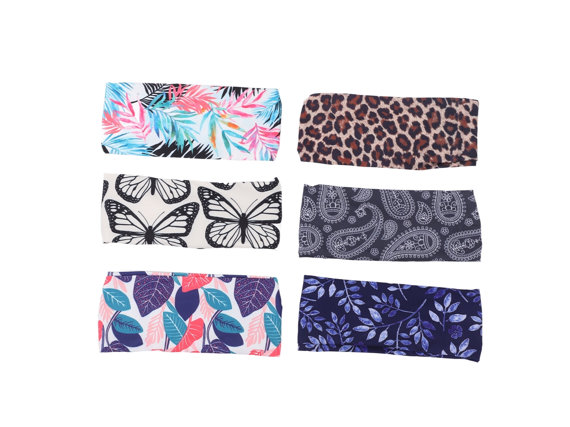 6pcs Cintas De Cabeça Largas Soft Para Yoga Cintas Elásticas Com Impressão Digital Para Uso Diário Fitness