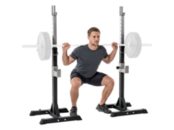 Conjunto de 2 suportes de porta em aço. 2 ganchos com altura ajustável. Capacidade 150kg. 55x57x105 - 170cm. Preto.