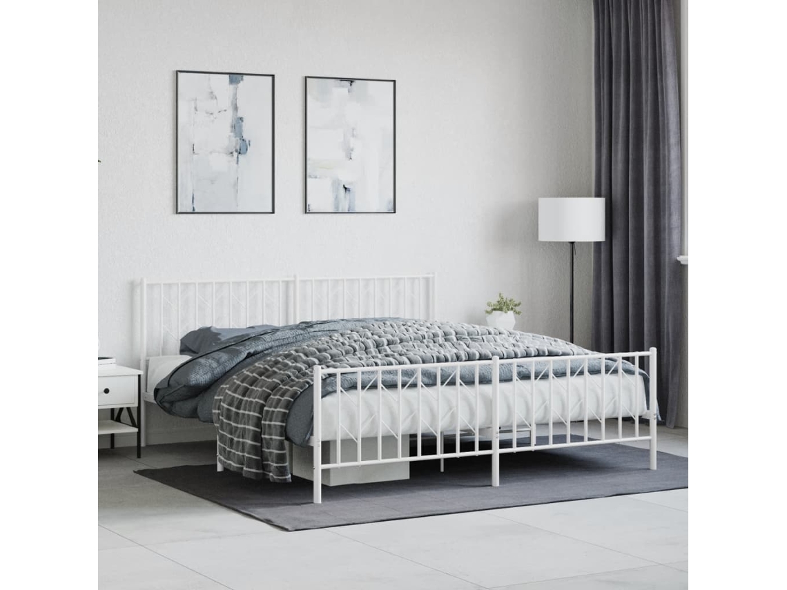 Vidaxl Estrutura De Cama Com Cabeceira E Pés 183x213 Cm Metal Branco